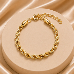 Pulseira De Corrente Torçal Lisa Dourada – Banho em Ouro 18K