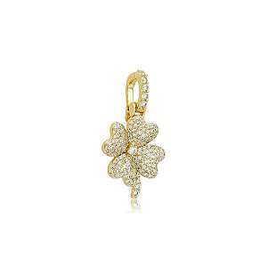 Pingente de Trevo Cravejado com Zircônia Cristal – Banho em Ouro 18K