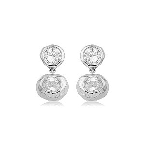 Brinco Pendente com Zircônia Cristal Banho em Rodio Branco