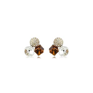 Brinco com Zircônias Cravejadas Cristais e Champagne Banho em Ouro 18K