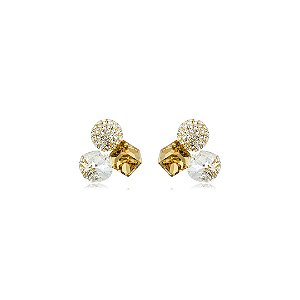 Brinco Cravejado de Zirconia Cristais e Dourado Banho em Ouro 18K