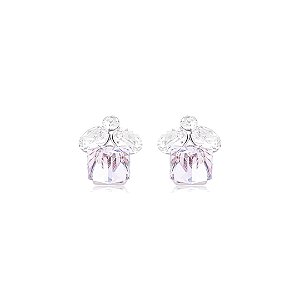 Brinco com Zirconias Cristais e Rose Suave Banho em Ródio Branco
