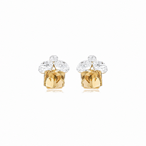 Brinco com Zirconias Cristais e Champagne Banho em Ouro 18K