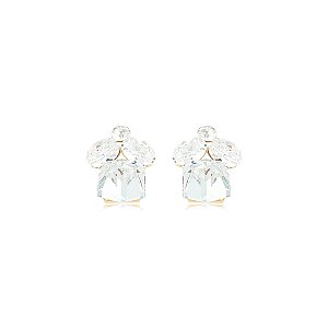 Brinco Cravejado de Zirconias Cristais Banho em Ouro 18K