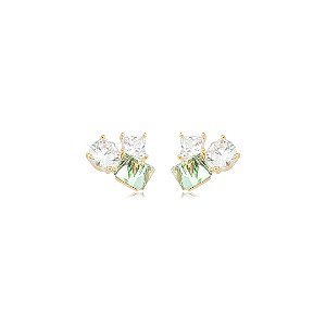 Brinco com Zircônias Cristais e Verde Banho em Ouro 18K