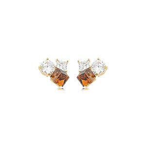 Brinco com Zircônias Cristais e Champagne Banho em Ouro 18K