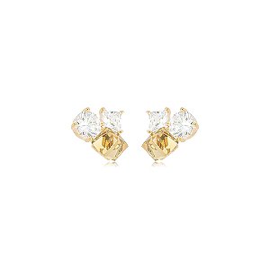 Brinco com Zircônias Cristais e Champagne Banho em Ouro 18K