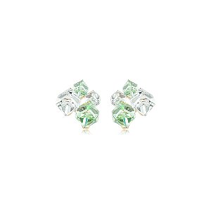 Brinco com Zircônias Cristais e Verde Banho em Ouro 18K