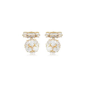 Brinco Pendente com Zircônias Cristais Banho em Ouro 18K