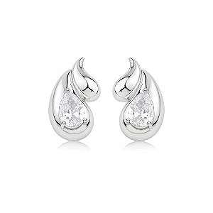 Brinco de Gota com Zircônia Cristal Banho em Ródio Branco