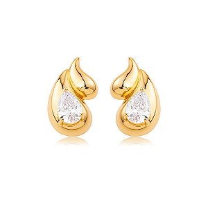 Brinco de Gota com Zircônia Cristal Banho em Ouro 18K
