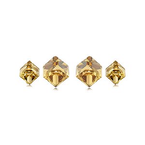 Brinco Duplo com Zircônias Champagne Claro Banho em Ouro 18K