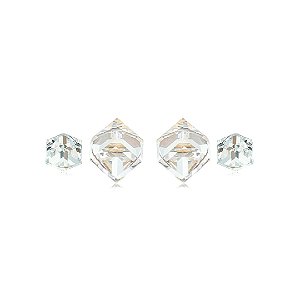 Brinco Duplo com Zircônias Cristais Banho em Ouro 18K