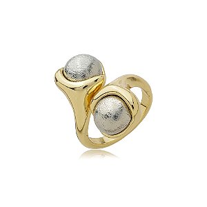 Anel Orgânico com Banho Duplo em Banho em Ouro 18K e ródio branco