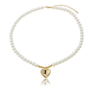 Colar de pérola shell com pingente banho em ouro 18k