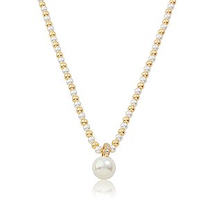Colar de pérola shell com pingente banho em ouro 18k