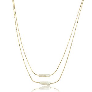 Colar liso dourado com pingente pérola de água doce banho em ouro 18k