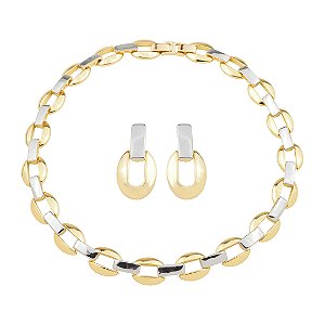 Conjunto de brinco e colar liso com banho duplo