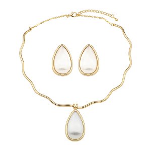 Conjunto de brinco e colar gota liso acetinado com banho duplo