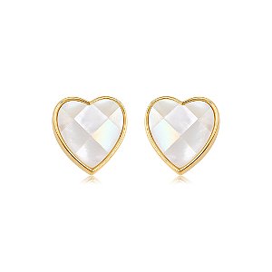 Brinco de coração dourado com madre pérola banho em ouro 18k