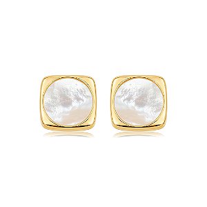 Brinco quadrado dourado com madre pérola banho em ouro 18k