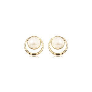 Brinco dourado com pérola shell banho em ouro 18k