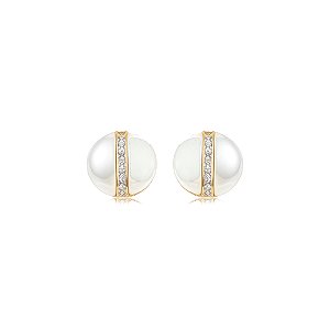 Brinco de pérola shell com zircônia cristal banho em ouro 18k