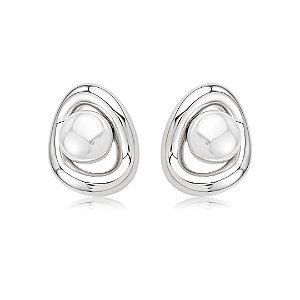 Brinco de base liso com pérola shell banho em ródio branco