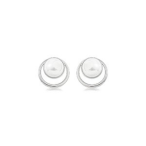 Brinco liso com pérola shell banho em ródio branco