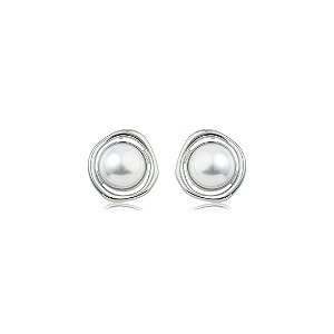 Brinco liso com pérola shell banho em ródio branco