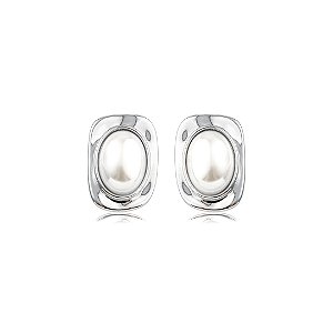 Brinco liso com pérola shell banho em ródio branco