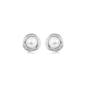 Brinco liso com pérola shell banho em ródio branco