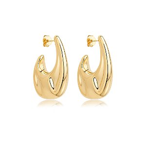 Brinco de argola dourado liso banho em ouro 18k