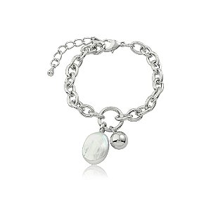 Pulseira de corrente com pérola de água doce banho em ródio branco