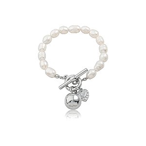 Pulseira de pérola barroca com pingentes banho em ródio branco