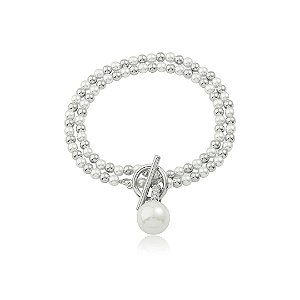 Pulseira dupla com pérola shell banho em ródio branco