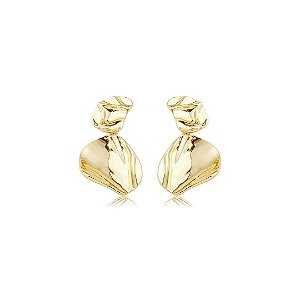Brinco liso orgânico dourado banho em ouro 18k