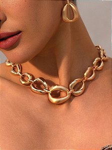 Colar de corrente dourado liso banho em ouro 18k