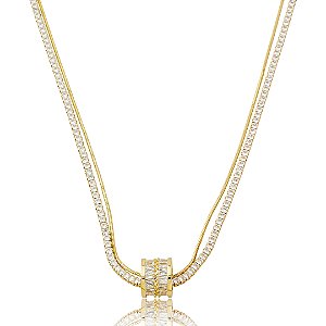 Colar duplo dourado com zircônia cristal banho em ouro 18k