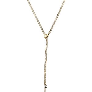 Colar gravata dourado com zircônia cristal banho em ouro 18k