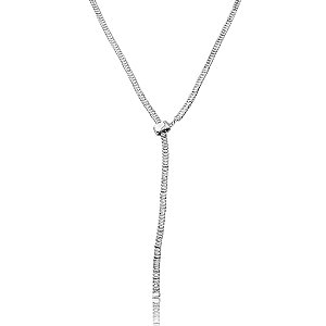 Colar gravata com zircônia cristal banho em ródio branco