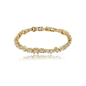 Pulseira cravejada de zircônia cristal banho em ouro 18k