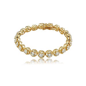 Pulseira cravejada de zircônia cristal banho em ouro 18k