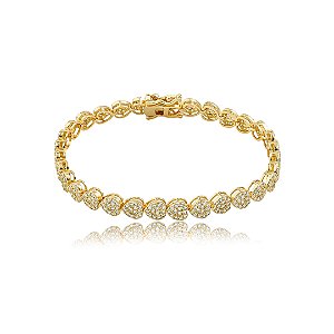 Pulseira cravejada de zircônia cristal banho em ouro 18k