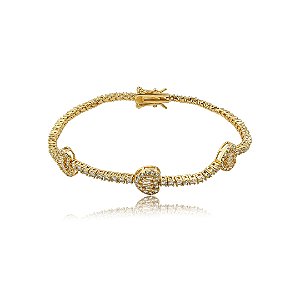 Pulseira cravejada de zircônia cristal banho em ouro 18k