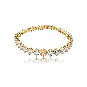 Pulseira cravejada de zircônia cristal banho em ouro 18k