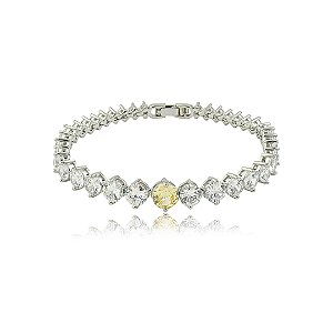 Pulseira cravejada de zircônia cristal com detalhe yellow fancy banho em ródio branco