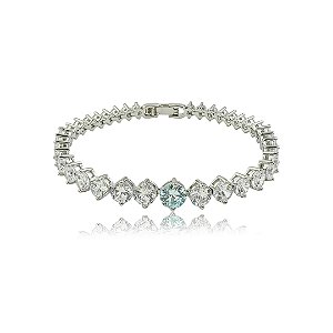 Pulseira cravejada de zircônia cristal com detalhe acqua banho em ródio branco
