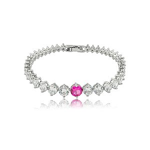 Pulseira cravejada de zircônia cristal banho em ródio branco