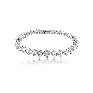 Pulseira cravejada de zircônia cristal banho em ródio branco